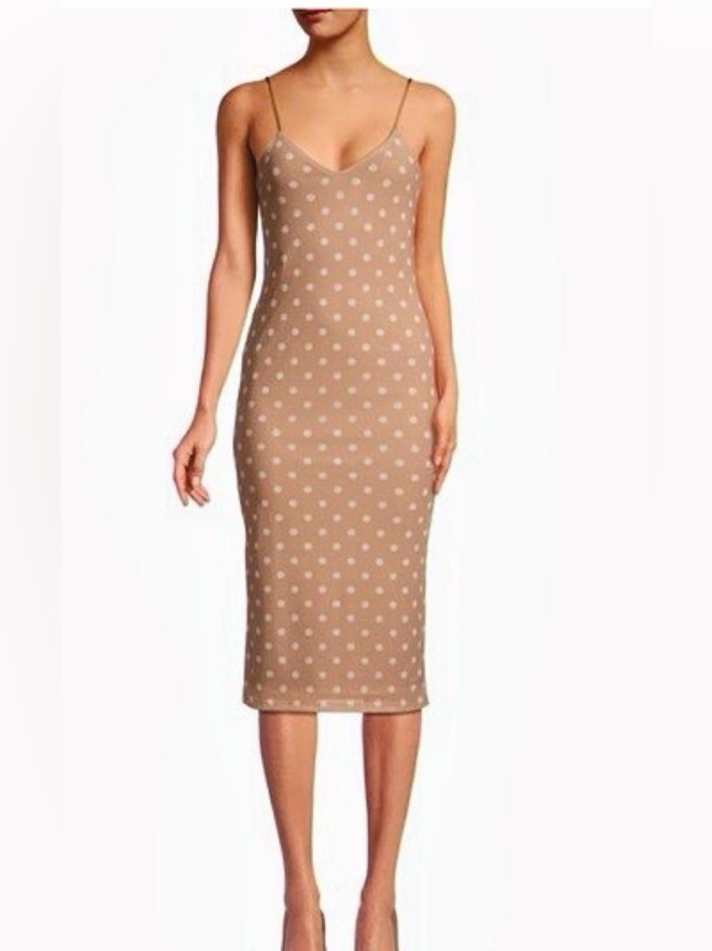 AFRM Mesh Polka Dot Midi Dress – Tan & White, Size S/P